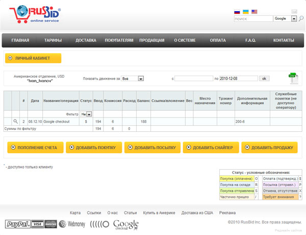 Инструкция по системе RusBid